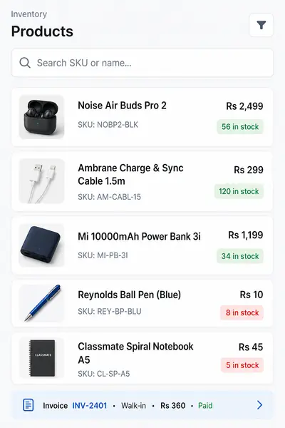 InvUltra inventory list on mobile